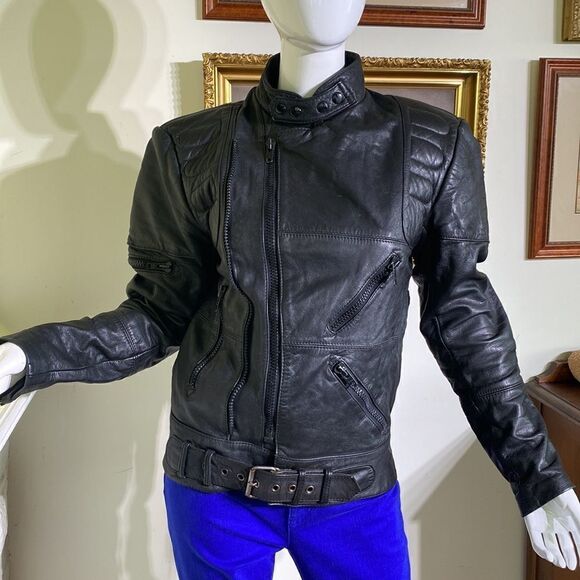 Vintage Hein Gericke AMF Harley Davidson Motorcycle Racing Black Leather Jacket - Picture 10 of 16